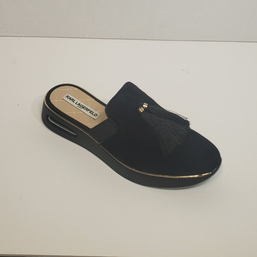 Karl Lagerfeld Black Suede Open Back Shoes Sz 10M - Picture 3 of 7